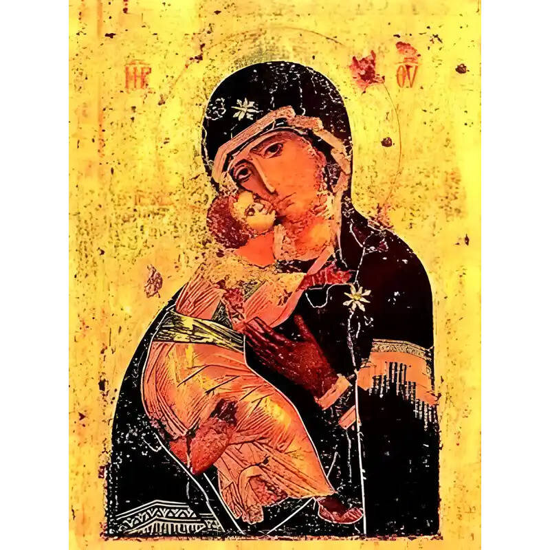 Εικόνα Ορθοδοξίας με περίγραμμα χρυσό σε ξύλο Φλαμουρίας  με  βάση Εικόνα ΠΑΝΑΓΙΑ ΜΕ ΧΡΙΣΤΟ, ΓΛΥΚΟΦΙΛΟΥΣΑ, ΒΛΑΔΙΜΙΡ Χειροποίητη Ελληνορθόδοξη εικόνα του Ιησού Χριστού, Κρεμαστή πλάκα βυζαντινής τέχνης, χριστιανική τέχνη Διάσταση 15x11 cm (5,9x4,3 ίντσες)  INTRAEK-337757863724
