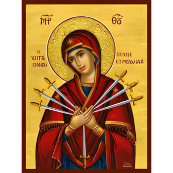 Εικόνα Ορθοδοξίας με περίγραμμα χρυσό σε ξύλο Φλαμουρίας με βάση Εικόνα ΠΑΝΑΓΙΑ, Η ΕΠΤΑΣΠΑΘΗ Χειροποίητη Ελληνορθόδοξη εικόνα του Ιησού Χριστού, Κρεμαστή πλάκα βυζαντινής τέχνης, χριστιανική τέχνη Διάσταση 15x11 cm (5,9x4,3 ίντσες) INTRAEK-337757863697 - Image 1