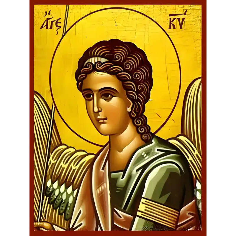 Εικόνα Ορθοδοξίας με περίγραμμα χρυσό σε ξύλο Φλαμουρίας  με  βάση Εικόνα ΑΓΓΕΛΟΣ ΚΥΡΙΟΥ, ΛΕΠΤΟΜΕΡΕΙΑ (ΔΕΞΙΟΣ) Χειροποίητη Ελληνορθόδοξη εικόνα του Ιησού Χριστού, Κρεμαστή πλάκα βυζαντινής τέχνης, χριστιανική τέχνη 21x15 cm (8,3x5,9 ίντσες) INTRAEK-66497757865428