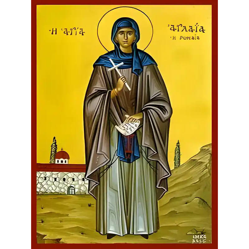 Εικόνα Ορθοδοξίας με περίγραμμα χρυσό σε ξύλο Φλαμουρίας  με  βάση Εικόνα ΑΓΙΑ ΑΓΛΑΙΑ, ΜΑΡΤΥΣ, Η ΡΩΜΑΙΑ, ΟΛΟΣΩΜΗ Χειροποίητη Ελληνορθόδοξη εικόνα του Ιησού Χριστού, Κρεμαστή πλάκα βυζαντινής τέχνης, χριστιανική τέχνη 21x15 cm (8,3x5,9 ίντσες) INTRAEK-66497757865425