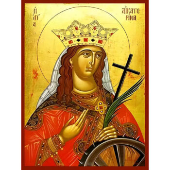 Εικόνα Ορθοδοξίας με περίγραμμα χρυσό σε ξύλο Φλαμουρίας με βάση Εικόνα ΑΓΙΑ ΑΙΚΑΤΕΡΙΝΗ Η ΜΕΓΑΛΟΜΑΡΤΥΣ, ΑΛΕΞΑΝΔΡΕΙΑΣ Χειροποίητη Ελληνορθόδοξη εικόνα του Ιησού Χριστού, Κρεμαστή πλάκα βυζαντινής τέχνης, χριστιανική τέχνη 21x15 cm (8,3x5,9 ίντσες) INTRAEK-66497757865421 - Image 1