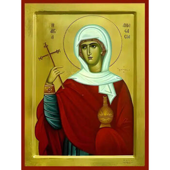 Εικόνα Ορθοδοξίας με περίγραμμα χρυσό σε ξύλο Φλαμουρίας με βάση Εικόνα ΑΓΙΑ ΑΝΑΣΤΑΣΙΑ, Η ΜΕΓΑΛΟΜΑΡΤΥΣ, Η ΦΑΡΜΑΚΟΛΥΤΡΙΑ Χειροποίητη Ελληνορθόδοξη εικόνα του Ιησού Χριστού, Κρεμαστή πλάκα βυζαντινής τέχνης, χριστιανική τέχνη 21x15 cm (8,3x5,9 ίντσες) INTRAEK-66497757865404 - Image 1