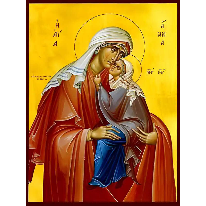 Εικόνα Ορθοδοξίας με περίγραμμα χρυσό σε ξύλο Φλαμουρίας  με  βάση Εικόνα ΑΓΙΑ ΑΝΝΑ ΜΕ ΠΑΝΑΓΙΑ Χειροποίητη Ελληνορθόδοξη εικόνα του Ιησού Χριστού, Κρεμαστή πλάκα βυζαντινής τέχνης, χριστιανική τέχνη 21x15 cm (8,3x5,9 ίντσες) INTRAEK-66497757865396