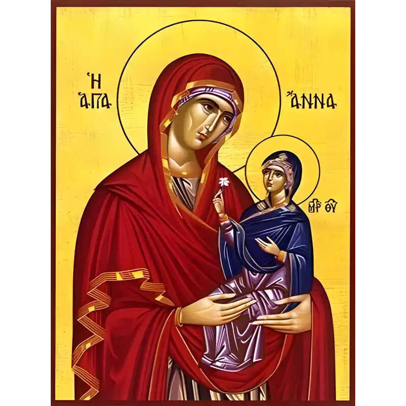 Εικόνα Ορθοδοξίας με περίγραμμα χρυσό σε ξύλο Φλαμουρίας  με  βάση Εικόνα ΑΓΙΑ ΑΝΝΑ ΜΕ ΠΑΝΑΓΙΑ Χειροποίητη Ελληνορθόδοξη εικόνα του Ιησού Χριστού, Κρεμαστή πλάκα βυζαντινής τέχνης, χριστιανική τέχνη 21x15 cm (8,3x5,9 ίντσες) INTRAEK-66497757865395