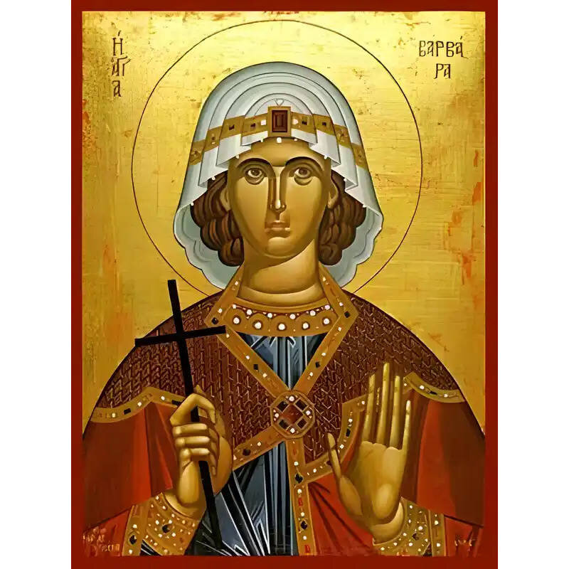 Εικόνα Ορθοδοξίας με περίγραμμα χρυσό σε ξύλο Φλαμουρίας  με  βάση Εικόνα ΑΓΙΑ ΒΑΡΒΑΡΑ, Η ΜΕΓΑΛΟΜΑΡΤΥΣ Χειροποίητη Ελληνορθόδοξη εικόνα του Ιησού Χριστού, Κρεμαστή πλάκα βυζαντινής τέχνης, χριστιανική τέχνη 21x15 cm (8,3x5,9 ίντσες) INTRAEK-66497757865385