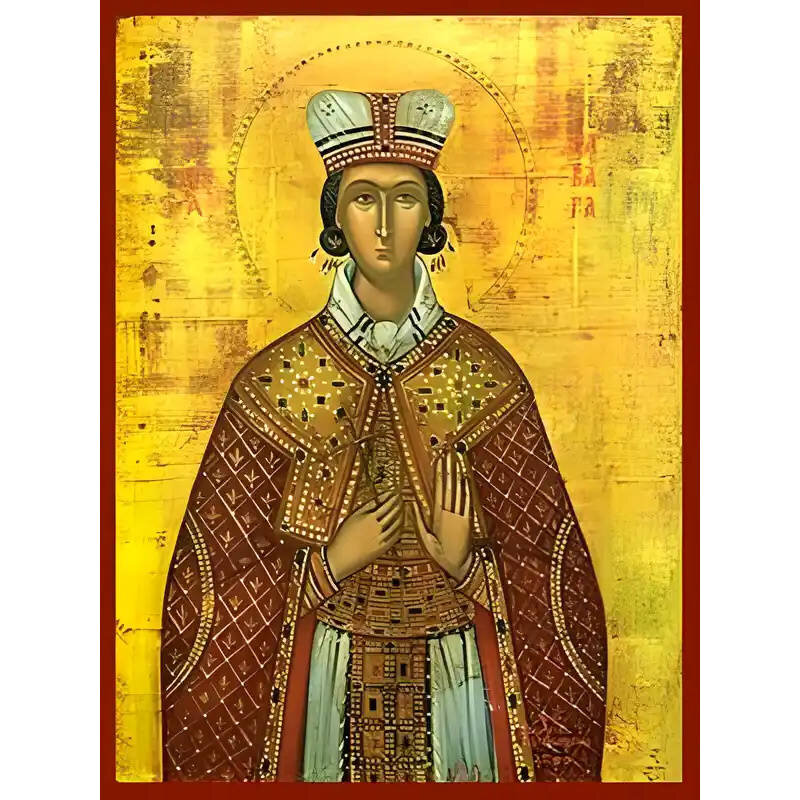 Εικόνα Ορθοδοξίας με περίγραμμα χρυσό σε ξύλο Φλαμουρίας  με  βάση Εικόνα ΑΓΙΑ ΒΑΡΒΑΡΑ, Η ΜΕΓΑΛΟΜΑΡΤΥΣ Χειροποίητη Ελληνορθόδοξη εικόνα του Ιησού Χριστού, Κρεμαστή πλάκα βυζαντινής τέχνης, χριστιανική τέχνη 21x15 cm (8,3x5,9 ίντσες) INTRAEK-66497757865384