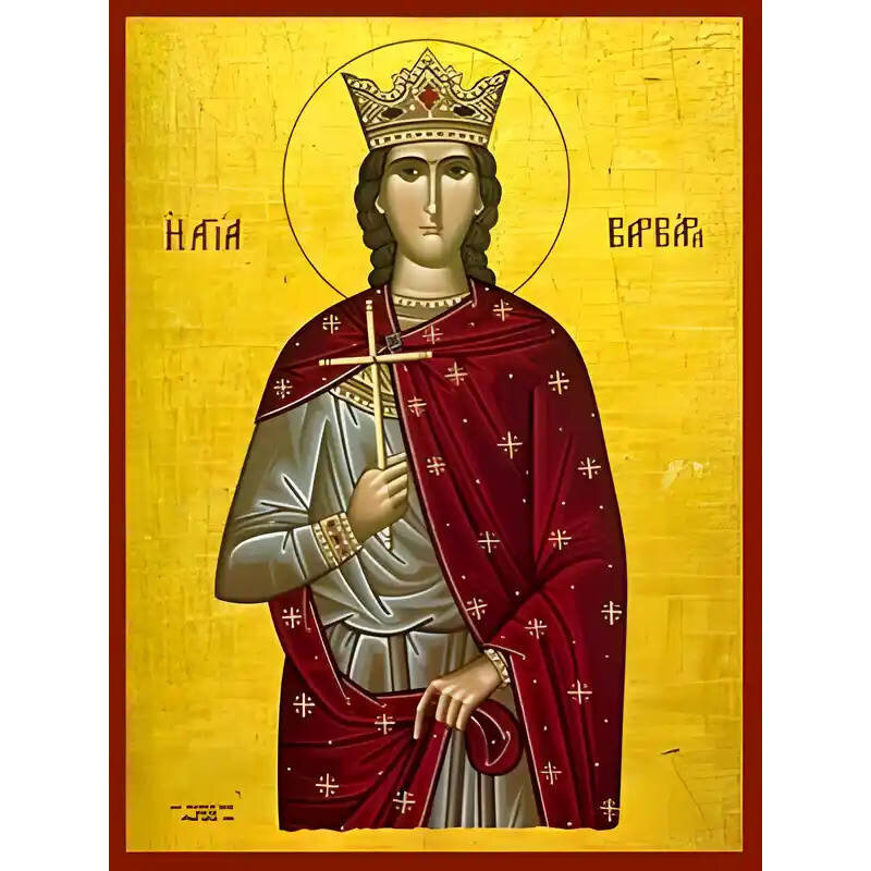 Εικόνα Ορθοδοξίας με περίγραμμα χρυσό σε ξύλο Φλαμουρίας  με  βάση Εικόνα ΑΓΙΑ ΒΑΡΒΑΡΑ, Η ΜΕΓΑΛΟΜΑΡΤΥΣ Χειροποίητη Ελληνορθόδοξη εικόνα του Ιησού Χριστού, Κρεμαστή πλάκα βυζαντινής τέχνης, χριστιανική τέχνη 21x15 cm (8,3x5,9 ίντσες) INTRAEK-66497757865382