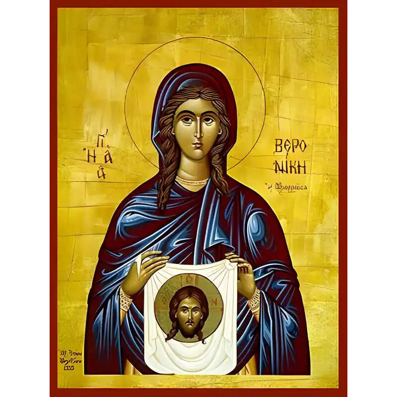 Εικόνα Ορθοδοξίας με περίγραμμα χρυσό σε ξύλο Φλαμουρίας  με  βάση Εικόνα ΑΓΙΑ ΒΕΡΟΝΙΚΗ, Η ΑΙΜΟΡΡΟΟΥΣΑ Χειροποίητη Ελληνορθόδοξη εικόνα του Ιησού Χριστού, Κρεμαστή πλάκα βυζαντινής τέχνης, χριστιανική τέχνη 21x15 cm (8,3x5,9 ίντσες) INTRAEK-66497757865379