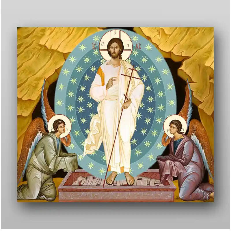 Εικόνα Ορθοδοξίας με περίγραμμα χρυσό σε ξύλο Φλαμουρίας  με  βάση Ανάσταση Χριστού - Χειροποίητη Ελληνορθόδοξη , Κρεμαστή πλάκα βυζαντινής τέχνης, χριστιανική τέχνη Διάσταση 50x40 cm (19,7 x 15,8 ίντσες) INTRAEK-65432913