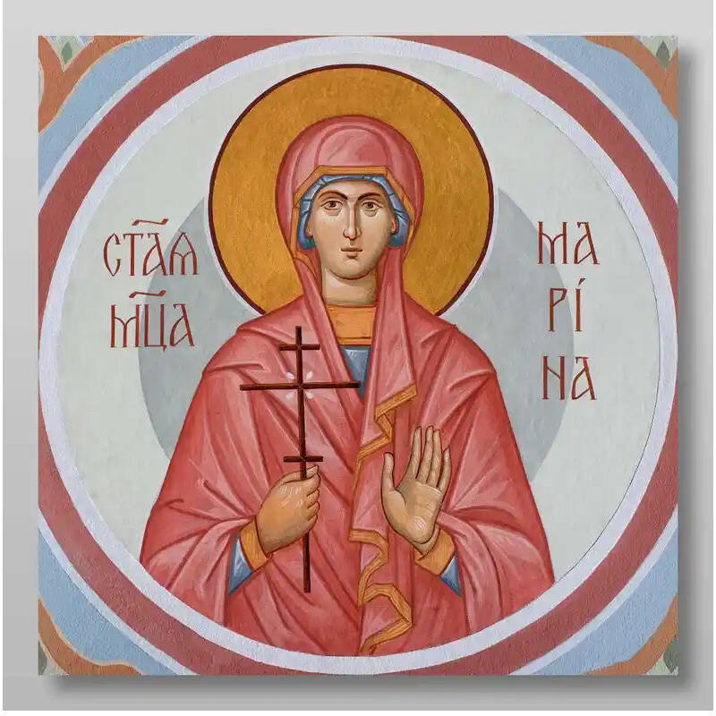 Εικόνα Ορθοδοξίας με περίγραμμα χρυσό σε ξύλο Φλαμουρίας  με  βάση Αγίας Μαρίνας Χειροποίητη Ελληνορθόδοξη , Κρεμαστή πλάκα βυζαντινής τέχνης, χριστιανική τέχνη Διάσταση 50x40 cm (19,7 x 15,8 ίντσες) INTRAEK-65432893