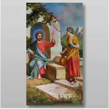 Εικόνα Ορθοδοξίας με περίγραμμα χρυσό σε ξύλο Φλαμουρίας με βάση Ο Χριστός και η Σαμαρείτιδα Χειροποίητη Ελληνορθόδοξη , Κρεμαστή πλάκα βυζαντινής τέχνης, χριστιανική τέχνη Διάσταση 50x40 cm (19,7 x 15,8 ίντσες) INTRAEK-65432872 - Image 1