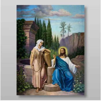 Εικόνα Ορθοδοξίας με περίγραμμα χρυσό σε ξύλο Φλαμουρίας με βάση Ο Χριστός και η Σαμαρείτιδα Χειροποίητη Ελληνορθόδοξη , Κρεμαστή πλάκα βυζαντινής τέχνης, χριστιανική τέχνη Διάσταση 50x40 cm (19,7 x 15,8 ίντσες) INTRAEK-65432871 - Image 1