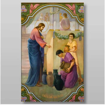 Εικόνα Ορθοδοξίας με περίγραμμα χρυσό σε ξύλο Φλαμουρίας με βάση Θαύμα στην Κανά της Γαλιλαίας Χειροποίητη Ελληνορθόδοξη , Κρεμαστή πλάκα βυζαντινής τέχνης, χριστιανική τέχνη Διάσταση 50x40 cm (19,7 x 15,8 ίντσες) INTRAEK-65432864 - Image 1