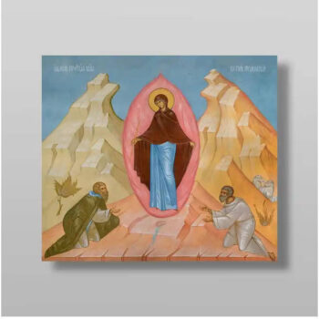 Εικόνα Ορθοδοξίας με περίγραμμα χρυσό σε ξύλο Φλαμουρίας με βάση Το Apparition on Mount Pochaevskaya Χειροποίητη Ελληνορθόδοξη , Κρεμαστή πλάκα βυζαντινής τέχνης, χριστιανική τέχνη Διάσταση 50x40 cm (19,7 x 15,8 ίντσες) INTRAEK-65432863 - Image 1