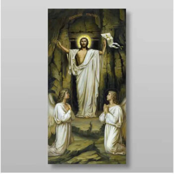 Εικόνα Ορθοδοξίας με περίγραμμα χρυσό σε ξύλο Φλαμουρίας με βάση Ανάσταση του Χριστού Χειροποίητη Ελληνορθόδοξη , Κρεμαστή πλάκα βυζαντινής τέχνης, χριστιανική τέχνη Διάσταση 50x40 cm (19,7 x 15,8 ίντσες) INTRAEK-65432826 - Image 1