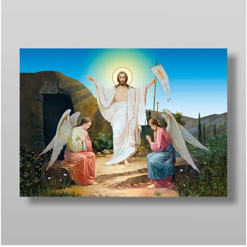 Εικόνα Ορθοδοξίας με περίγραμμα χρυσό σε ξύλο Φλαμουρίας  με  βάση Ανάσταση του Χριστού Χειροποίητη Ελληνορθόδοξη , Κρεμαστή πλάκα βυζαντινής τέχνης, χριστιανική τέχνη Διάσταση 50x40 cm (19,7 x 15,8 ίντσες) INTRAEK-65432787