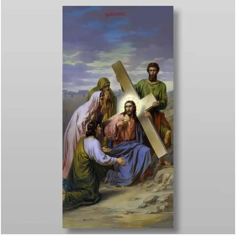 Εικόνα Ορθοδοξίας με περίγραμμα χρυσό σε ξύλο Φλαμουρίας  με  βάση Μεταφέροντας τον Σταυρό Χειροποίητη Ελληνορθόδοξη , Κρεμαστή πλάκα βυζαντινής τέχνης, χριστιανική τέχνη Διάσταση 50x40 cm (19,7 x 15,8 ίντσες) INTRAEK-65432728