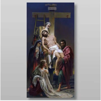 Εικόνα Ορθοδοξίας με περίγραμμα χρυσό σε ξύλο Φλαμουρίας  με  βάση Κάθοδος από τον Σταυρό Χειροποίητη Ελληνορθόδοξη , Κρεμαστή πλάκα βυζαντινής τέχνης, χριστιανική τέχνη Διάσταση 50x40 cm (19,7 x 15,8 ίντσες) INTRAEK-65432722 - Image 1