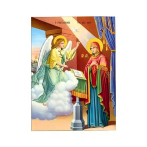 Εικόνα Ορθοδοξίας με περίγραμμα χρυσό σε ξύλο Φλαμουρίας  με  βάση Εικόνα Ευαγγελισμός της Θεοτόκου Χειροποίητη Ελληνορθόδοξη , Κρεμαστή πλάκα βυζαντινής τέχνης, χριστιανική τέχνη Διάσταση 10x7 cm (3,9 x 2,8 ίντσες) INTRAEK-671342