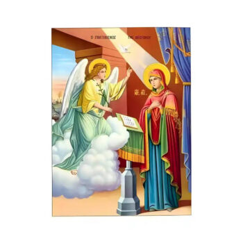 Εικόνα Ορθοδοξίας με περίγραμμα χρυσό σε ξύλο Φλαμουρίας  με  βάση Εικόνα Ευαγγελισμός της Θεοτόκου Χειροποίητη Ελληνορθόδοξη , Κρεμαστή πλάκα βυζαντινής τέχνης, χριστιανική τέχνη Διάσταση 10x7 cm (3,9 x 2,8 ίντσες) INTRAEK-671342 - Image 1