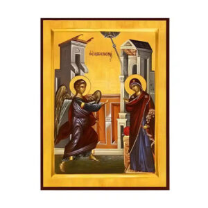 Εικόνα Ορθοδοξίας με περίγραμμα χρυσό σε ξύλο Φλαμουρίας  με  βάση Εικόνα Ευαγγελισμός της Θεοτόκου Χειροποίητη Ελληνορθόδοξη , Κρεμαστή πλάκα βυζαντινής τέχνης, χριστιανική τέχνη Διάσταση 10x7 cm (3,9 x 2,8 ίντσες) INTRAEK-671339