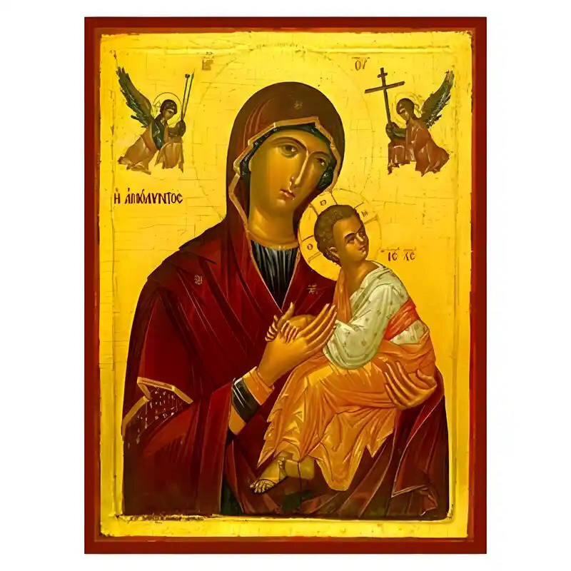 Εικόνα Ορθοδοξίας με περίγραμμα χρυσό σε ξύλο Φλαμουρίας  με  βάση Εικόνα Παναγία Αμόλυντος Χειροποίητη Ελληνορθόδοξη , Κρεμαστή πλάκα βυζαντινής τέχνης, χριστιανική τέχνη Διάσταση 10x7 cm (3,9 x 2,8 ίντσες) INTRAEK-671330