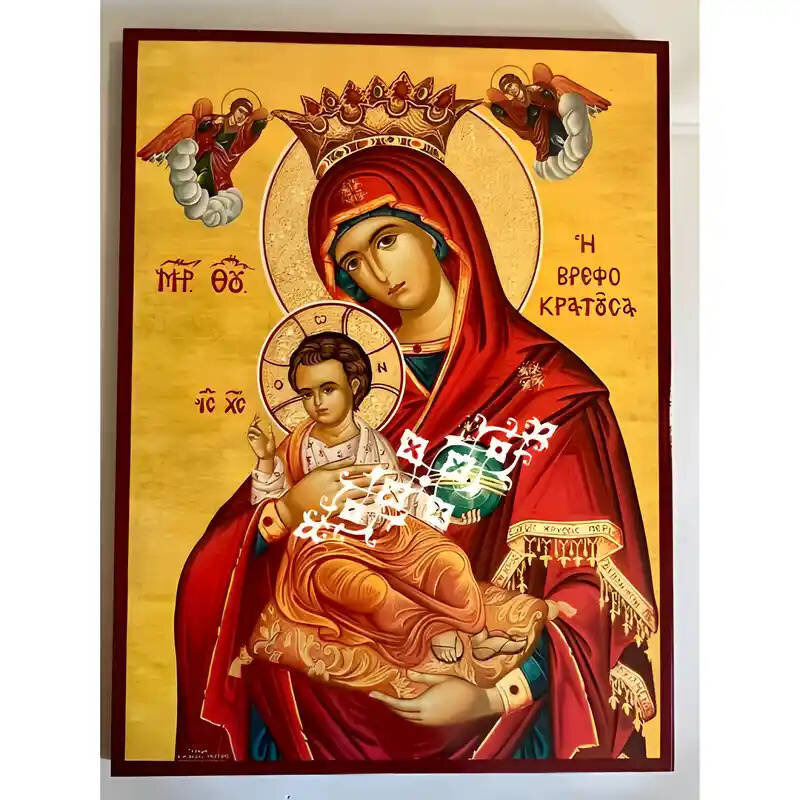 Εικόνα Ορθοδοξίας με περίγραμμα χρυσό σε ξύλο Φλαμουρίας  με  βάση Εικόνα Παναγία Βρεφοκρατούσα Χειροποίητη Ελληνορθόδοξη , Κρεμαστή πλάκα βυζαντινής τέχνης, χριστιανική τέχνη Διάσταση 10x7 cm (3,9 x 2,8 ίντσες) INTRAEK-671325