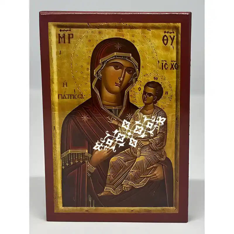 Εικόνα Ορθοδοξίας με περίγραμμα χρυσό σε ξύλο Φλαμουρίας  με  βάση Εικόνα Παναγία Γιάτρισσα Χειροποίητη Ελληνορθόδοξη , Κρεμαστή πλάκα βυζαντινής τέχνης, χριστιανική τέχνη Διάσταση 10x7 cm (3,9 x 2,8 ίντσες) INTRAEK-671321