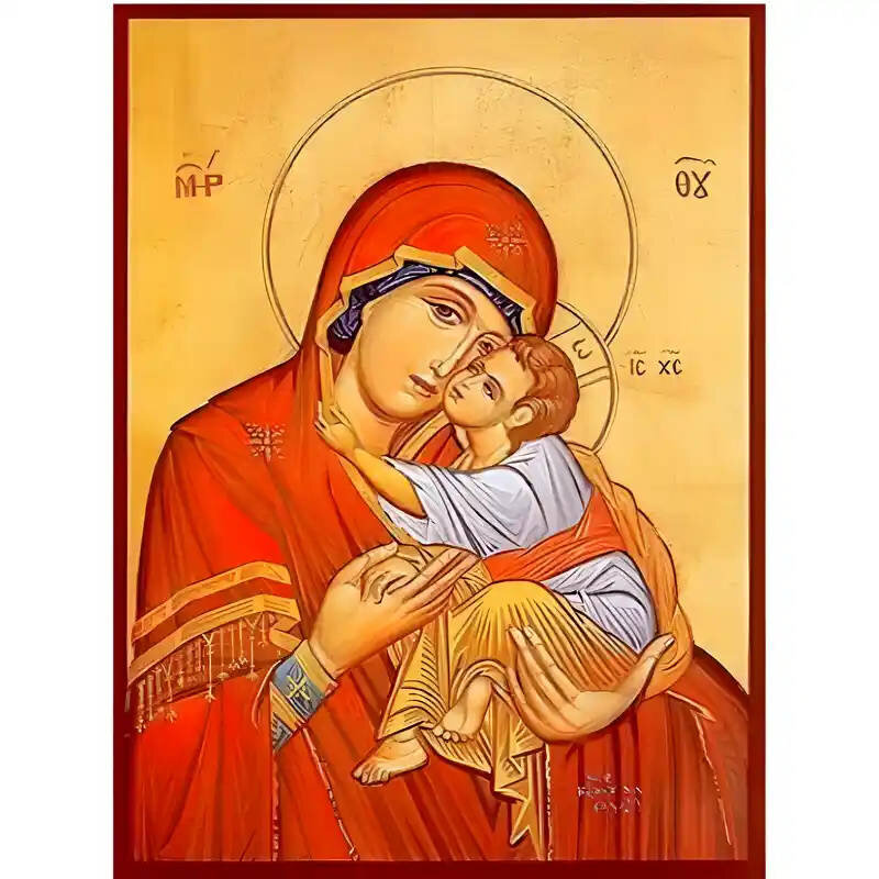 Εικόνα Ορθοδοξίας με περίγραμμα χρυσό σε ξύλο Φλαμουρίας  με  βάση Εικόνα Παναγία Γλυκοφιλούσα Χειροποίητη Ελληνορθόδοξη , Κρεμαστή πλάκα βυζαντινής τέχνης, χριστιανική τέχνη Διάσταση 10x7 cm (3,9 x 2,8 ίντσες) INTRAEK-671313