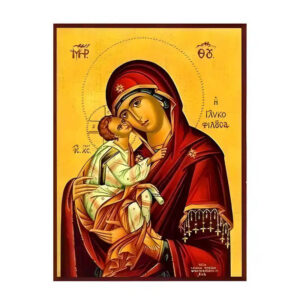 Εικόνα Ορθοδοξίας με περίγραμμα χρυσό σε ξύλο Φλαμουρίας  με  βάση Εικόνα Παναγία Γλυκοφιλούσα Χειροποίητη Ελληνορθόδοξη , Κρεμαστή πλάκα βυζαντινής τέχνης, χριστιανική τέχνη Διάσταση 10x7 cm (3,9 x 2,8 ίντσες) INTRAEK-671306