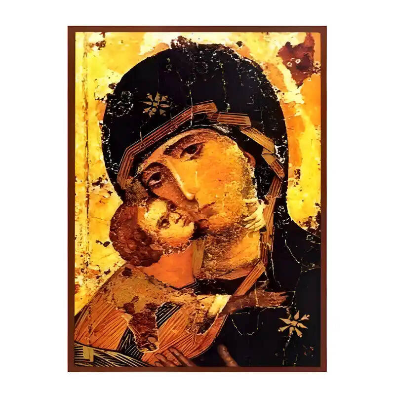 Εικόνα Ορθοδοξίας με περίγραμμα χρυσό σε ξύλο Φλαμουρίας  με  βάση Εικόνα Παναγία Γλυκοφιλούσα, Βλαδιμίρ Χειροποίητη Ελληνορθόδοξη , Κρεμαστή πλάκα βυζαντινής τέχνης, χριστιανική τέχνη Διάσταση 10x7 cm (3,9 x 2,8 ίντσες) INTRAEK-671301