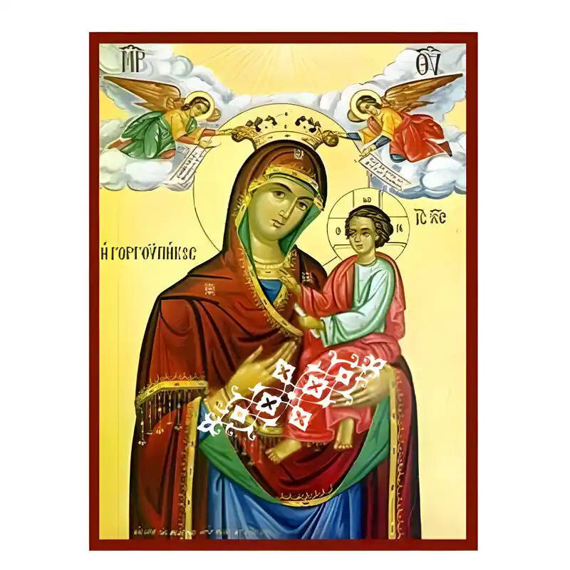 Εικόνα Ορθοδοξίας με περίγραμμα χρυσό σε ξύλο Φλαμουρίας  με  βάση Εικόνα Παναγία Γοργοϋπήκοος με Αγγελους Χειροποίητη Ελληνορθόδοξη , Κρεμαστή πλάκα βυζαντινής τέχνης, χριστιανική τέχνη Διάσταση 10x7 cm (3,9 x 2,8 ίντσες) INTRAEK-671290