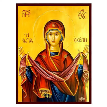 Εικόνα Ορθοδοξίας με περίγραμμα χρυσό σε ξύλο Φλαμουρίας  με  βάση Εικόνα Παναγία η Αγία Σκέπη Χειροποίητη Ελληνορθόδοξη , Κρεμαστή πλάκα βυζαντινής τέχνης, χριστιανική τέχνη Διάσταση 10x7 cm (3,9 x 2,8 ίντσες) INTRAEK-671277 - Image 1