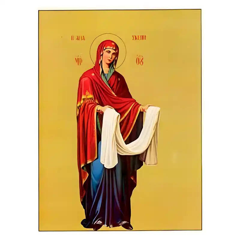 Εικόνα Ορθοδοξίας με περίγραμμα χρυσό σε ξύλο Φλαμουρίας  με  βάση Εικόνα Παναγία η Αγία Σκέπη Χειροποίητη Ελληνορθόδοξη , Κρεμαστή πλάκα βυζαντινής τέχνης, χριστιανική τέχνη Διάσταση 10x7 cm (3,9 x 2,8 ίντσες) INTRAEK-671276