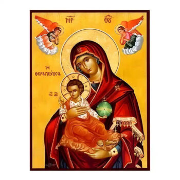 Εικόνα Ορθοδοξίας με περίγραμμα χρυσό σε ξύλο Φλαμουρίας  με  βάση Εικόνα Παναγία Θεραπεύουσα Χειροποίητη Ελληνορθόδοξη , Κρεμαστή πλάκα βυζαντινής τέχνης, χριστιανική τέχνη Διάσταση 10x7 cm (3,9 x 2,8 ίντσες) INTRAEK-671270 - Image 1