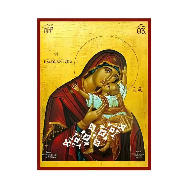 Εικόνα Ορθοδοξίας με περίγραμμα χρυσό σε ξύλο Φλαμουρίας  με  βάση Εικόνα Παναγία με Χριστό, Καρδιώτισσα Χειροποίητη Ελληνορθόδοξη , Κρεμαστή πλάκα βυζαντινής τέχνης, χριστιανική τέχνη Διάσταση 10x7 cm (3,9 x 2,8 ίντσες) INTRAEK-671259