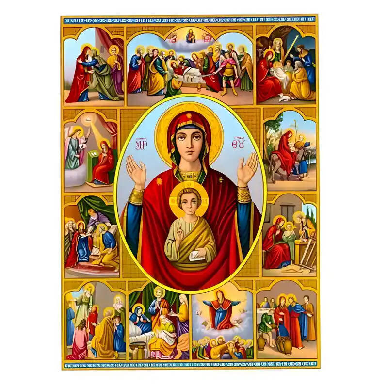 Εικόνα Ορθοδοξίας με περίγραμμα χρυσό σε ξύλο Φλαμουρίας  με  βάση Εικόνα Παναγία με Χριστό, ο Βίος Χειροποίητη Ελληνορθόδοξη , Κρεμαστή πλάκα βυζαντινής τέχνης, χριστιανική τέχνη Διάσταση 10x7 cm (3,9 x 2,8 ίντσες) INTRAEK-671256