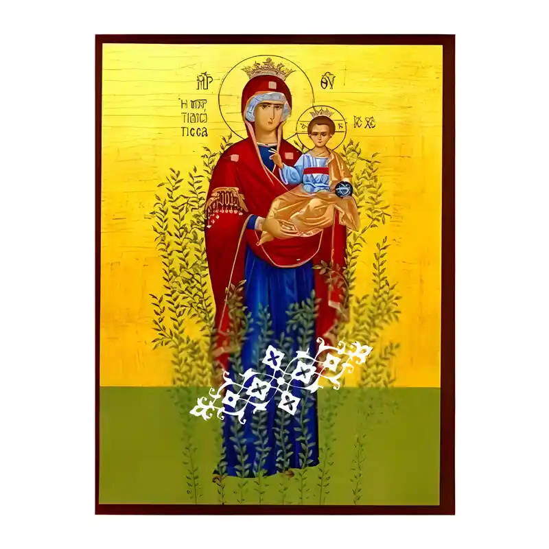 Εικόνα Ορθοδοξίας με περίγραμμα χρυσό σε ξύλο Φλαμουρίας  με  βάση Εικόνα Παναγία Μυρτιδιώτισσα Χειροποίητη Ελληνορθόδοξη , Κρεμαστή πλάκα βυζαντινής τέχνης, χριστιανική τέχνη Διάσταση 10x7 cm (3,9 x 2,8 ίντσες) INTRAEK-671249