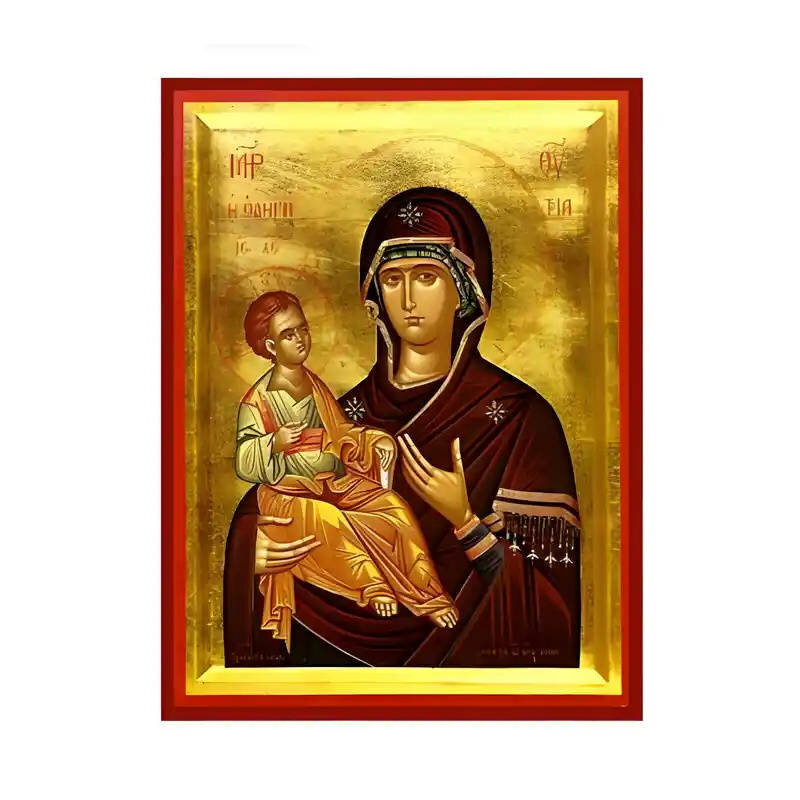 Εικόνα Ορθοδοξίας με περίγραμμα χρυσό σε ξύλο Φλαμουρίας  με  βάση Εικόνα Παναγία Οδηγήτρια Χειροποίητη Ελληνορθόδοξη , Κρεμαστή πλάκα βυζαντινής τέχνης, χριστιανική τέχνη Διάσταση 10x7 cm (3,9 x 2,8 ίντσες) INTRAEK-671240