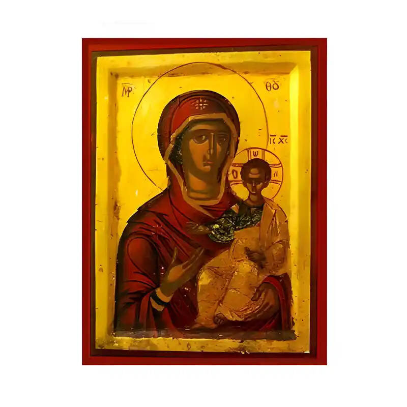 Εικόνα Ορθοδοξίας με περίγραμμα χρυσό σε ξύλο Φλαμουρίας  με  βάση Εικόνα Παναγία Οδηγήτρια Χειροποίητη Ελληνορθόδοξη , Κρεμαστή πλάκα βυζαντινής τέχνης, χριστιανική τέχνη Διάσταση 10x7 cm (3,9 x 2,8 ίντσες) INTRAEK-671239
