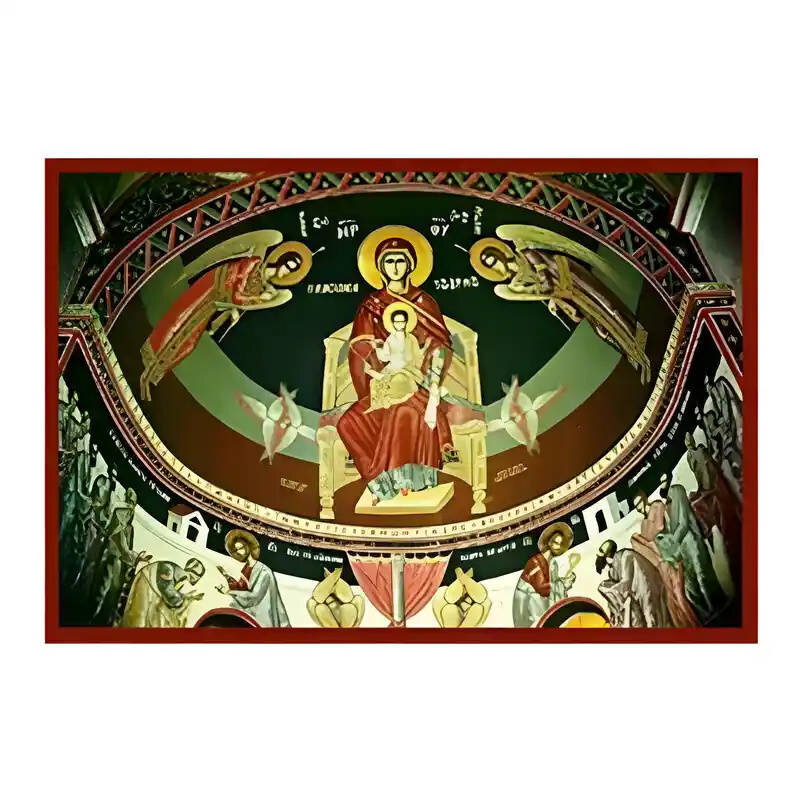 Εικόνα Ορθοδοξίας με περίγραμμα χρυσό σε ξύλο Φλαμουρίας  με  βάση Εικόνα Παναγία Πλατυτέρα των Ουρανών Χειροποίητη Ελληνορθόδοξη , Κρεμαστή πλάκα βυζαντινής τέχνης, χριστιανική τέχνη Διάσταση 10x7 cm (3,9 x 2,8 ίντσες) INTRAEK-671217