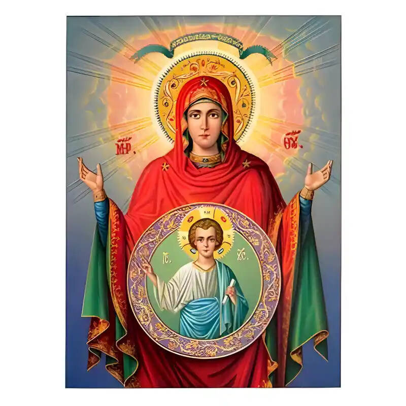 Εικόνα Ορθοδοξίας με περίγραμμα χρυσό σε ξύλο Φλαμουρίας  με  βάση Εικόνα Παναγία Πλατυτέρα των Ουρανών Χειροποίητη Ελληνορθόδοξη , Κρεμαστή πλάκα βυζαντινής τέχνης, χριστιανική τέχνη Διάσταση 10x7 cm (3,9 x 2,8 ίντσες) INTRAEK-671215